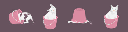four fat cat confused in Bucket background Pinkのイラスト素材