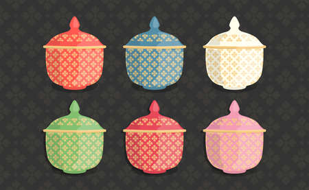 Thailand Benjarong Ceramic cup filigree decoration vector illustrationのイラスト素材