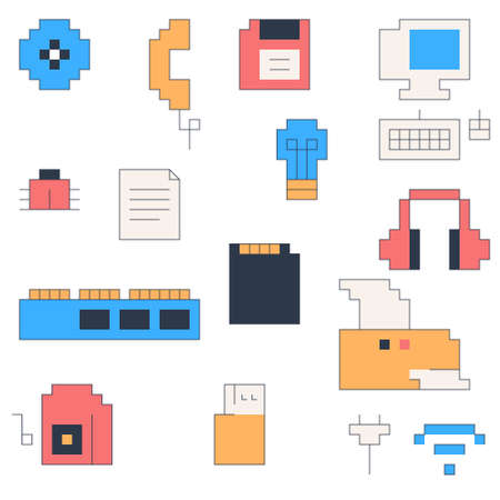 90's electronics equipment pixel flat vector illustration iconのイラスト素材