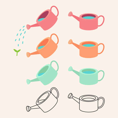 colourful watering can Flat Vector illustrationのイラスト素材