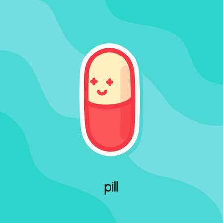 red pill kawaii doodle flat cartoon vector illustrationのイラスト素材