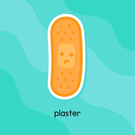 yellow plaster kawaii doodle flat cartoon vector illustrationのイラスト素材