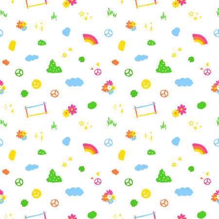 hippie minimal colorful seamless pattern Gift Wrap background wallpaperのイラスト素材
