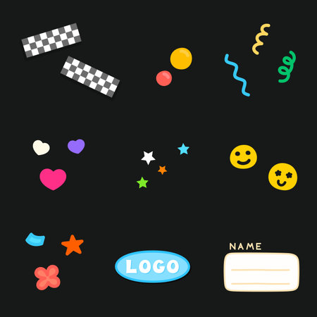 colorful mini kawaii doodle sticker flat cartoon vector illustrationのイラスト素材