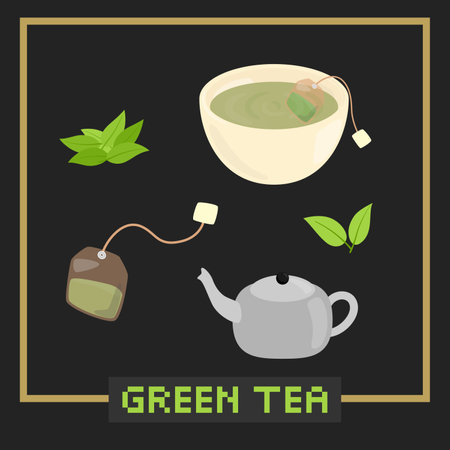 Kettle green tea vector illustrationのイラスト素材