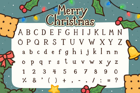 Merry Christmas calligraphic cute font kawaii doodle vectorのイラスト素材