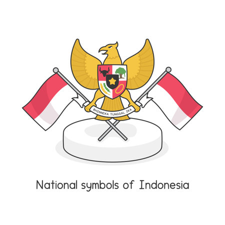 bhinneka tunggal ika Indonesia symbol minimal logo and flag kawaii doodle flat cartoon vector illustrationのイラスト素材