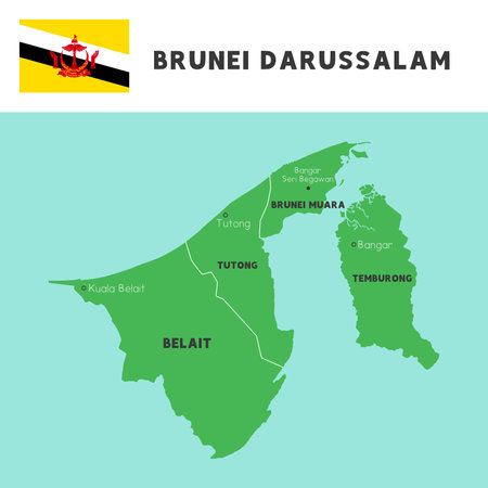 province name in Brunei Darussalam map and flag vectorのイラスト素材