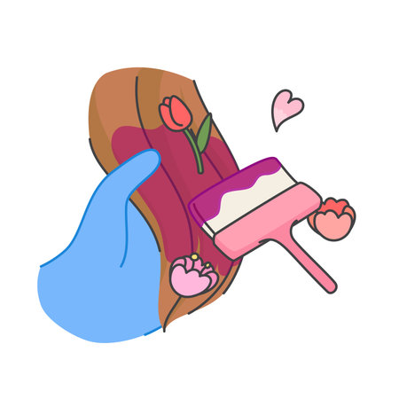 Dyeing hair with a floral scent kawaii doodle flat cartoon vector illustrationのイラスト素材