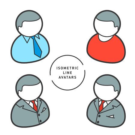 Flat line color isometric vector avatars group of professions people. Professions icons avatars set on white background. Premium quality icon collection. Suitable for infographics, web, social networkのイラスト素材