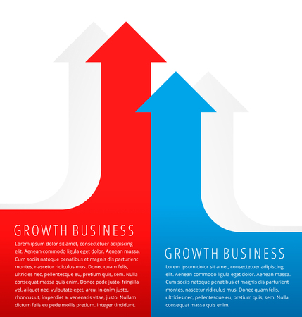 Increasing graphs concept. Red and blue arrows represent growth business and process. Flat infographic element for document, article, presentation, background for web, print, publish, social networks.のイラスト素材