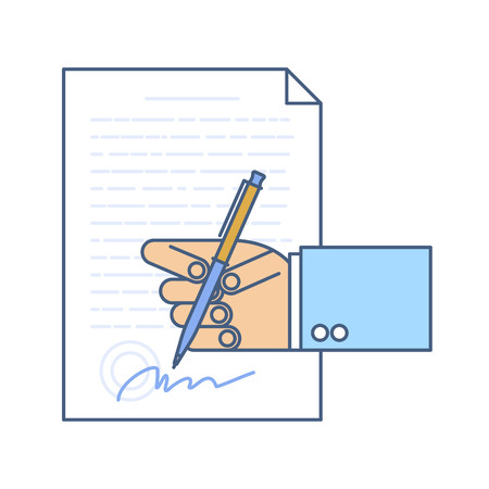 Businessman hand signing business document.のイラスト素材