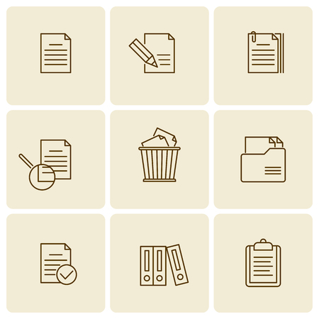 Office and business documents, files, folders icon set. Vector thin outline icons and symbols. Isolated on white background infographic elements for web, internet, presentations and social networks.のイラスト素材