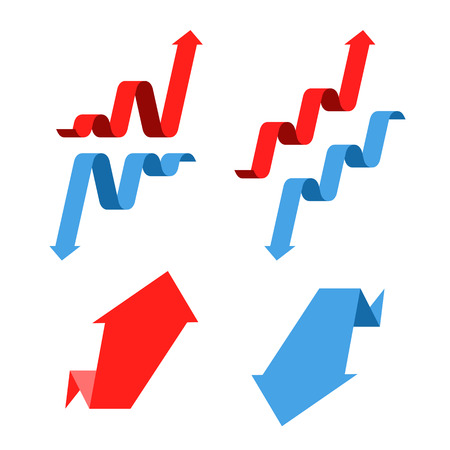 Increase, recession, growth, decline, success business flat concept illustration. Graph arrows depict increase, decrease business. Vector template element for infographic, web, presentation, networks.のイラスト素材