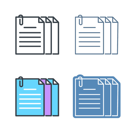 The document pile with paperclip outline icon set. Office supply line symbols. Sheets and clip linear pictograms. Vector thin contour infographic elements. Illustrations for web design, presentations.のイラスト素材
