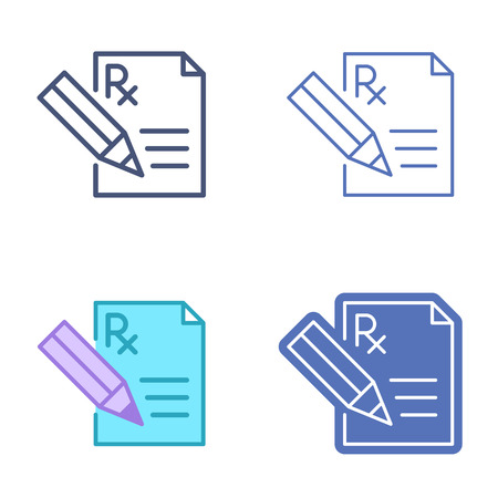 Document with pen and prescription symbol. Rx document and pencil vector outline icon set. Pharmacy and medicine concept line pictograms. Thin contour infographic for web design, presentation, networkの写真素材