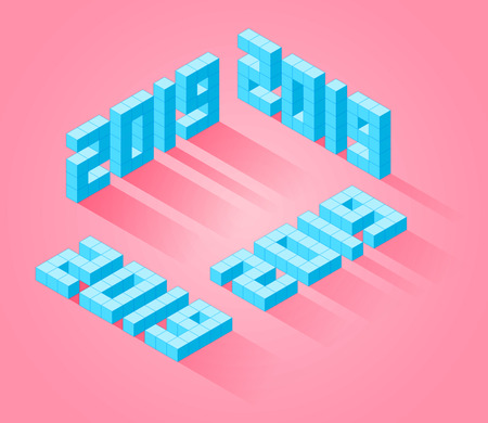 The Happy New Year 2019 isometric number set. The 3d template for greeting cards, posters, banners, typography. The 2019 digits in a modern creative style. Flat vector isometric concept illustration.のイラスト素材