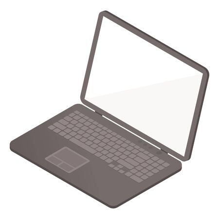 Flat isometric illustration of opened laptop. Office and school vector concept: portable computer. Business and education, work and entertainment electronic notebook isolated on white background.のイラスト素材