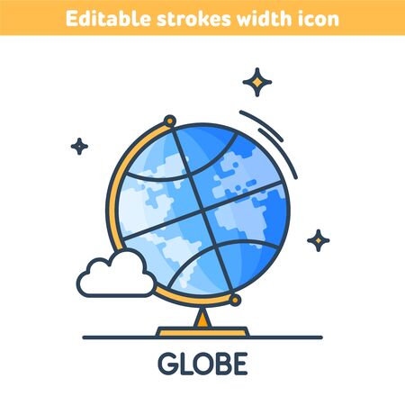 The school globe outline color icon. World map linear symbol. Concept of education, learning, Back to school. Earth model line icon with editable strokes width. Educational supply vector illustration.のイラスト素材