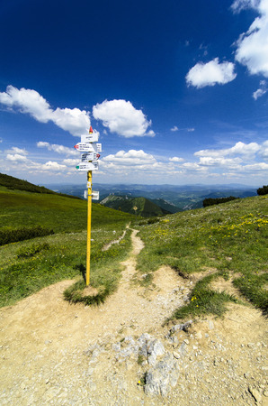 Mala Fatra mountain, Slovakia, Europe Guide post in mountain passの写真素材