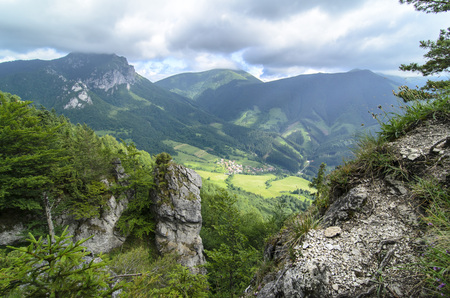 Mala Fatra mountain, Slovakia, Europe - View on mountain range with village called Stefanovaの写真素材