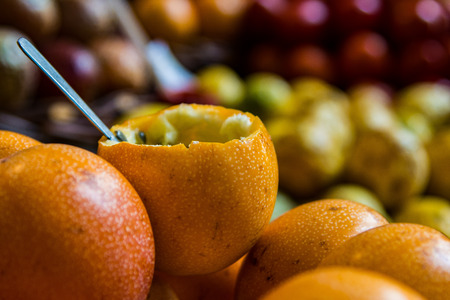 Passion fruit ready to taste at marketplaceの写真素材