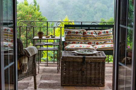 Outdoor terrace of the hostel is on a very quiet location in the north f the island of the Madeira.の写真素材