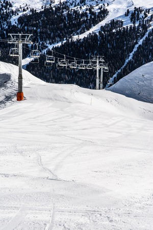 Snow mountain and cableway in Italyの写真素材