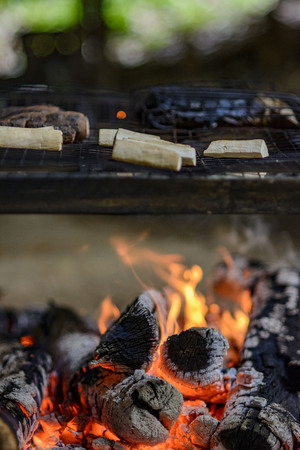Grilled meat and vegetable prepared traditional way in Malaysian middle earthの写真素材