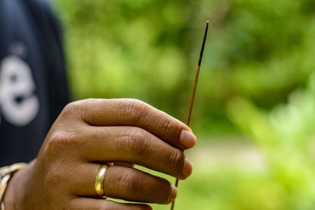 Detail of wooden poisoned stick using for hunting in Malaysiaの写真素材