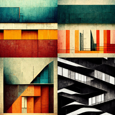Collection of architectural backgrounds. Four separate illustrationsの写真素材