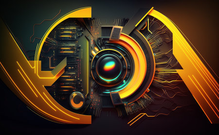 Abstract and colorful technology background with circles and circuits
