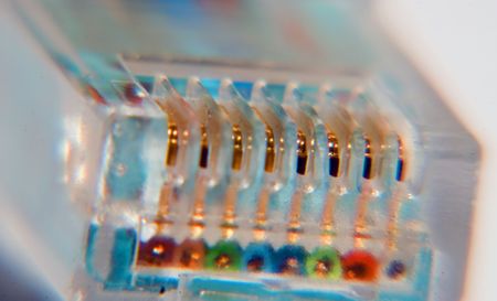A extreme macro close up shot of a LAN connector