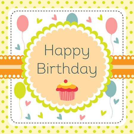 Cute Birthday card with cupcake and balloonsのイラスト素材