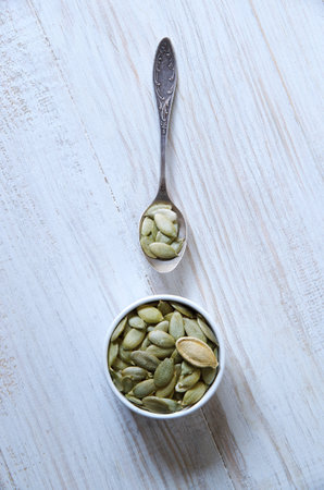 pumpkin seeds. Stock Photo Top view. food photo background.の写真素材