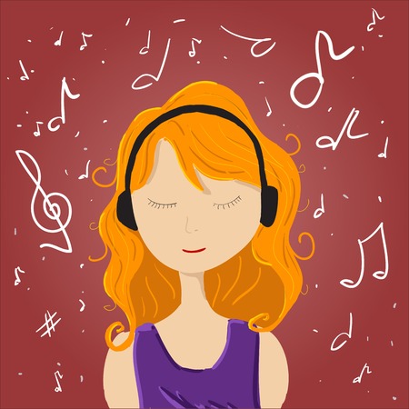 Girl listening music enjoy melodiesのイラスト素材
