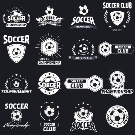 Soccer label with sample text.  template  vintage hipster style. Vintage badge for soccer championships, tournaments, and golf clubs .のイラスト素材