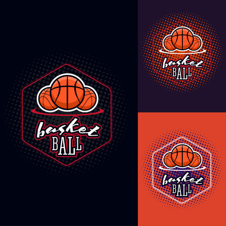 Basketball colour tournament label in vintage style with half tone backgroundのイラスト素材