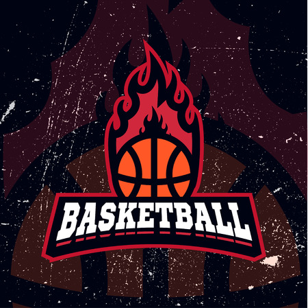 Basketball color team  in vintage style with fire and ball . Easy to edit creative minimal label designのイラスト素材