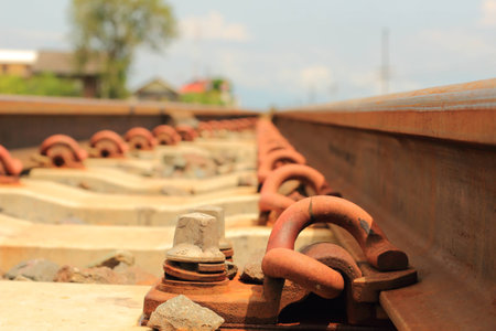 Close up, Blurred ,Railway, Railroad, Train Tracks, rocky gravel stones, Selective Focus