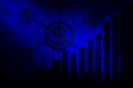 investment chart, blue abstract background, money investment on blue background, coin and moneyの写真素材