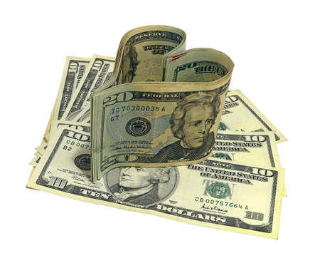 Heart of USD banknotes, Love of Money, US dolarsの写真素材