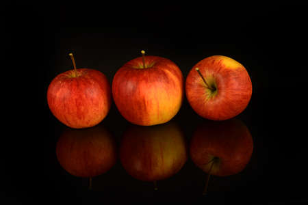Red apple on a black backgroundの写真素材
