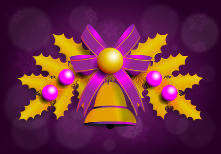 illustration of golden Christmas garland with purple elements. purple backgroundのイラスト素材