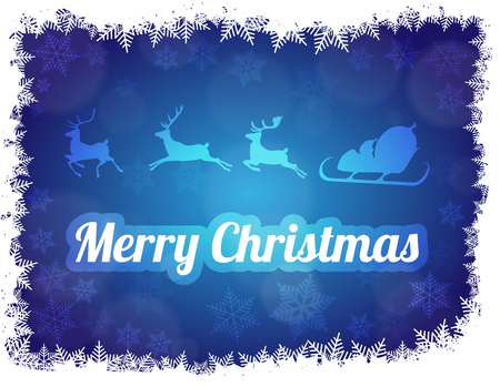 Merry Christmas illustration silhouette of Santa Claus with sleigh and reindeers three. Blue backgroundのイラスト素材