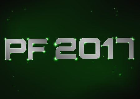 illustration of silver metallic PF 2017 over green night skyのイラスト素材