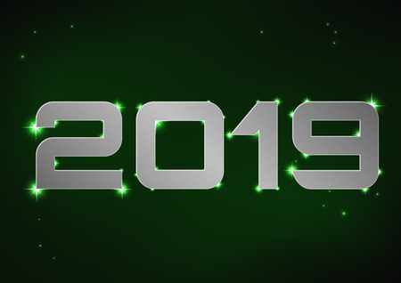 Vector illustration of silver metallic number 2019 over green night skyのイラスト素材