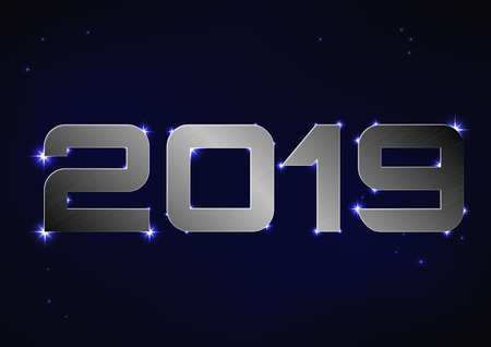 Vector illustration of steel metallic number 2019 over blue night skyのイラスト素材