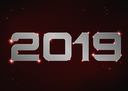 Vector illustration of silver metallic number 2019 over red night skyのイラスト素材