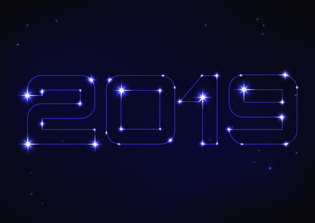 Vector illustration of blue number 2019 in style of constellation  のイラスト素材